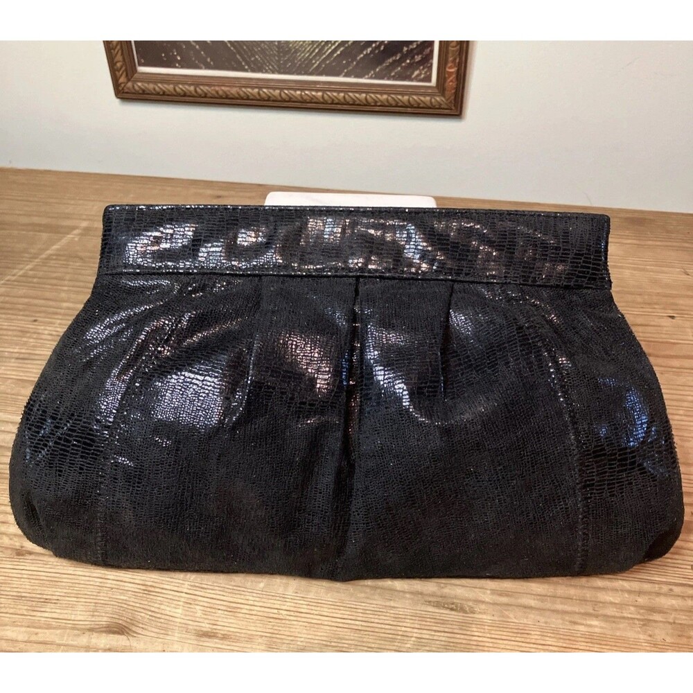 Style & Co Clutch Evening Bag Purse Faux Snake Skin Black Shiny Macys Receipt